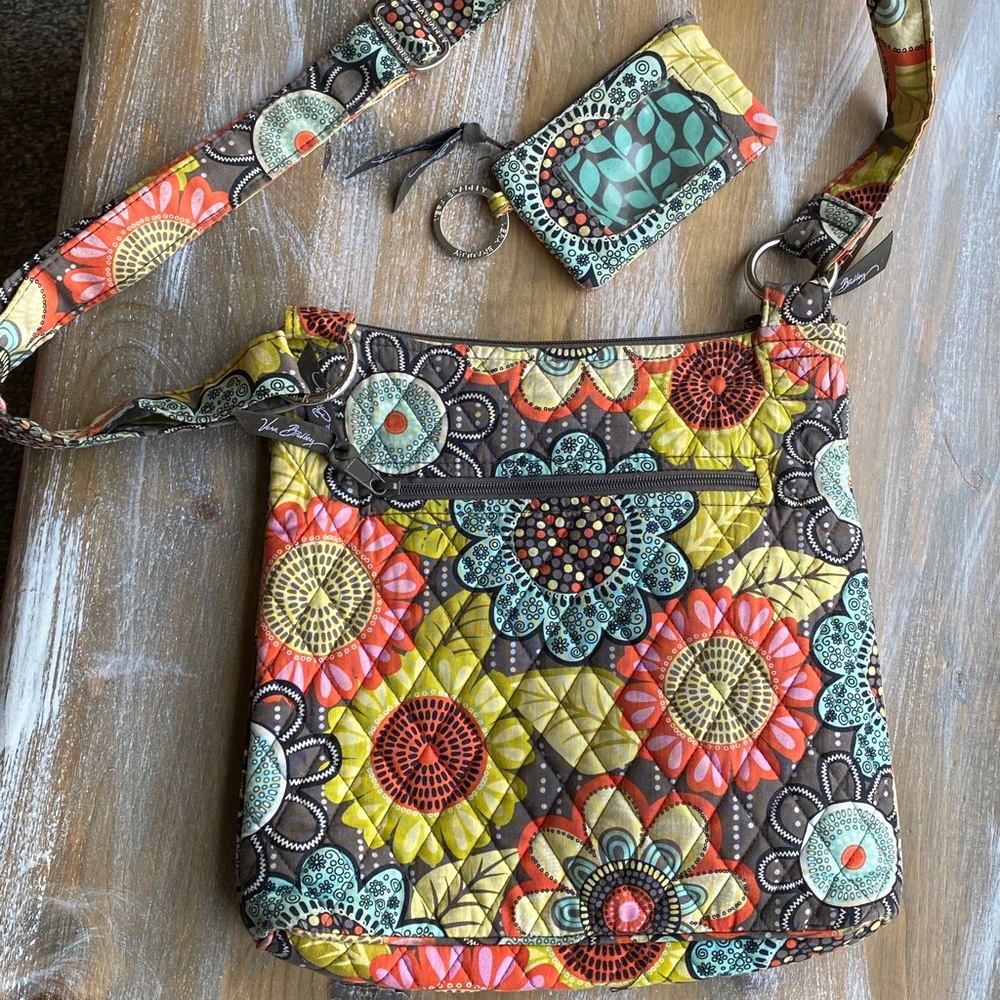 2 VERA BRADLEY Purse Bags ~ Floral Tote + Small Matching ID Card Holder